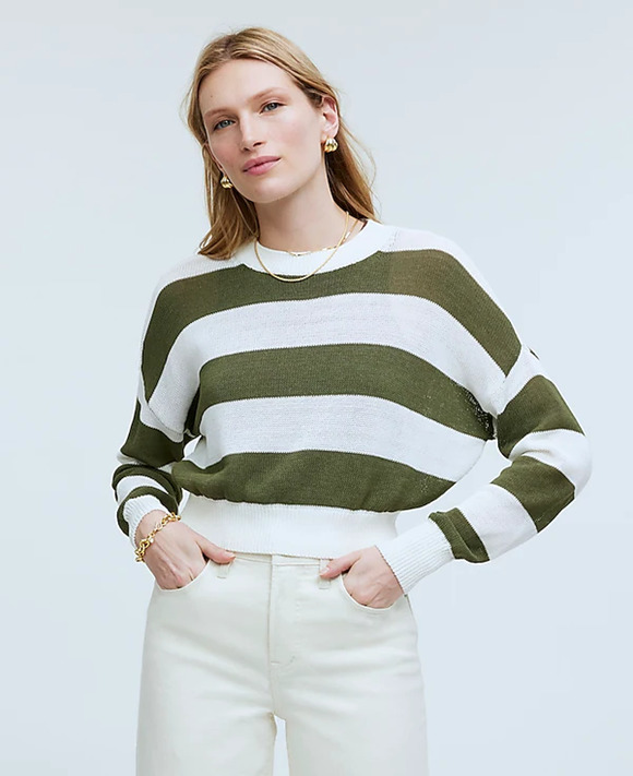 Madewell Sweaters - Madewell Loose Knit Crewneck Lightweight Sweater Bright Ivory Green M NWT